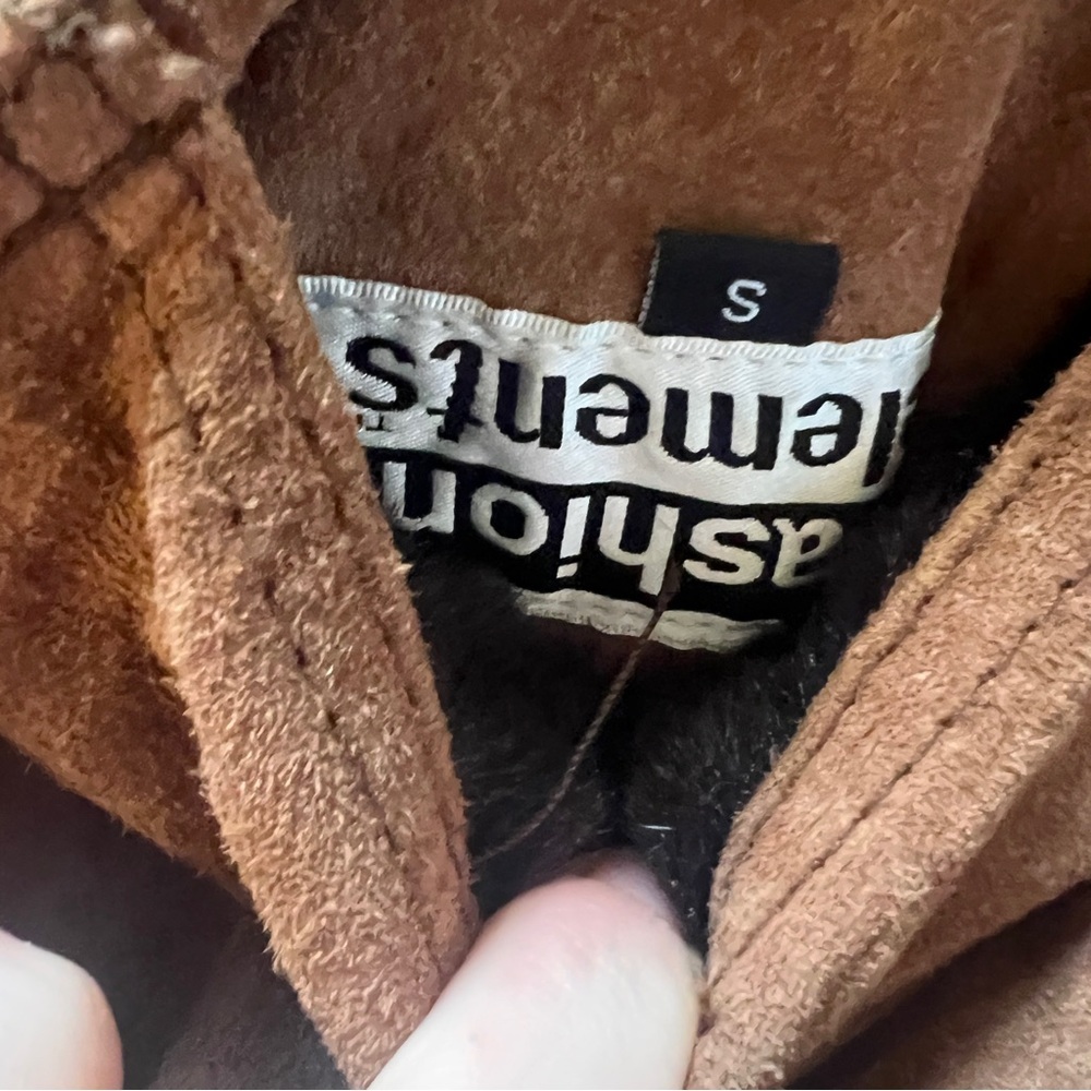 Vintage Fashion Elements Suede Coat faux Fur Collar Brown Small penny lane 70s - Picture 4 of 10